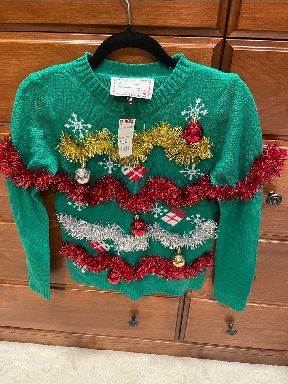 Christmas Ugly sweater 
Green Holiday Tinsel Ugly Sweater